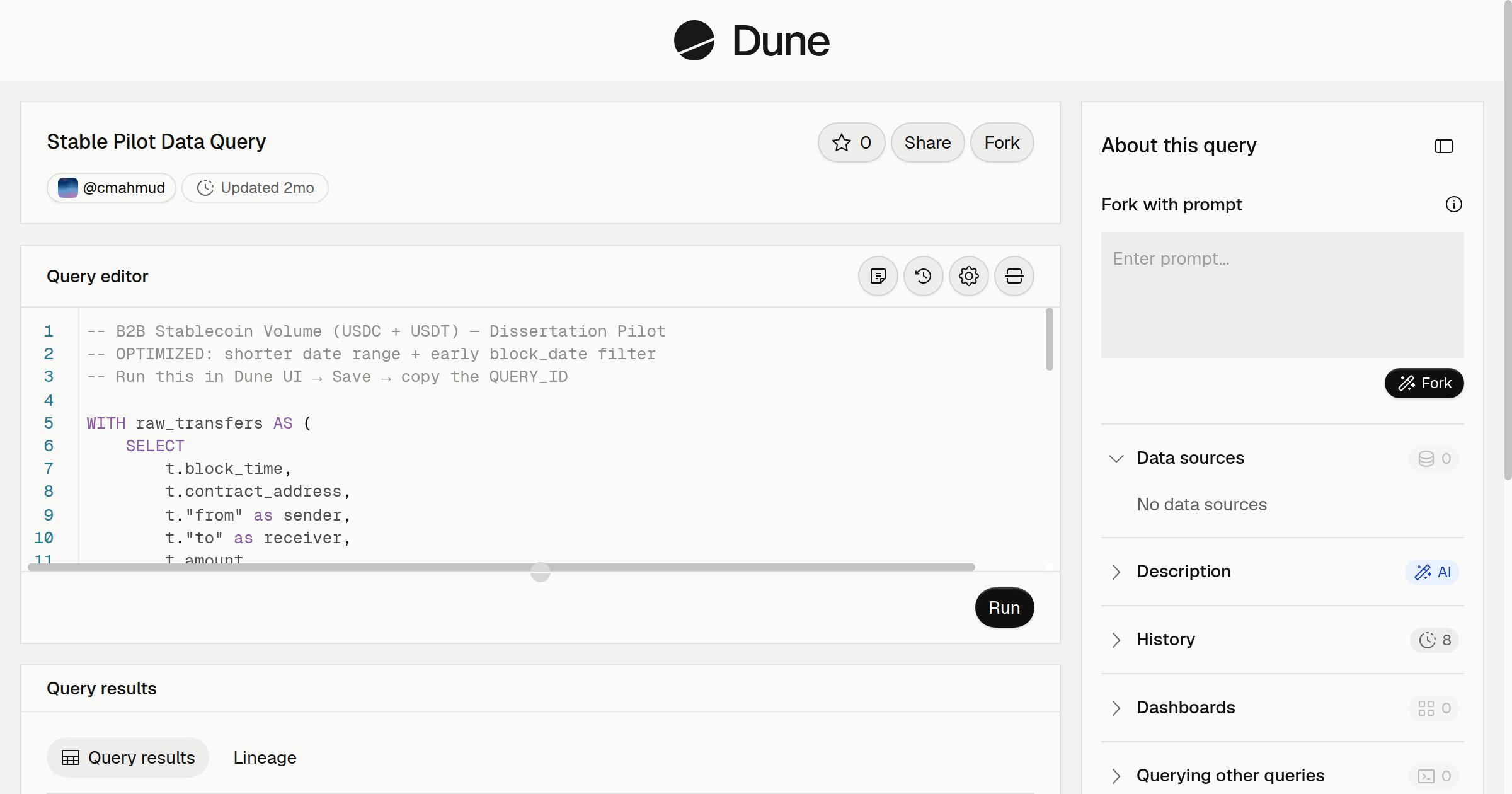 Stable Pilot Data Query | Dune