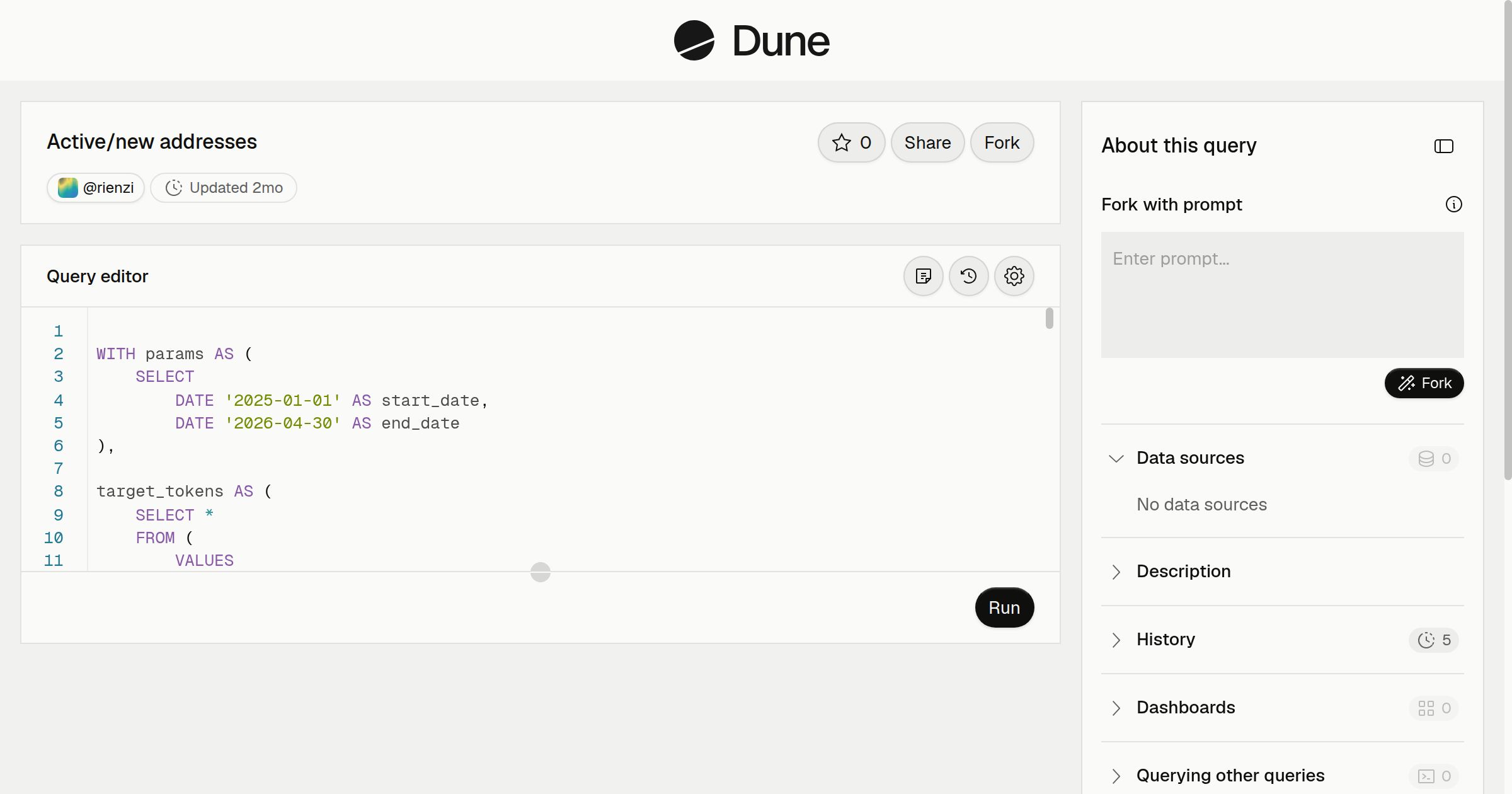 Active/new addresses | Dune