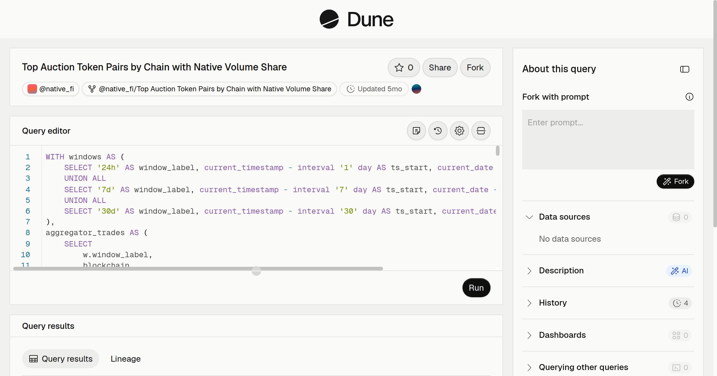 Top Auction Token Pairs by Chain with Native Volume Share | Dune