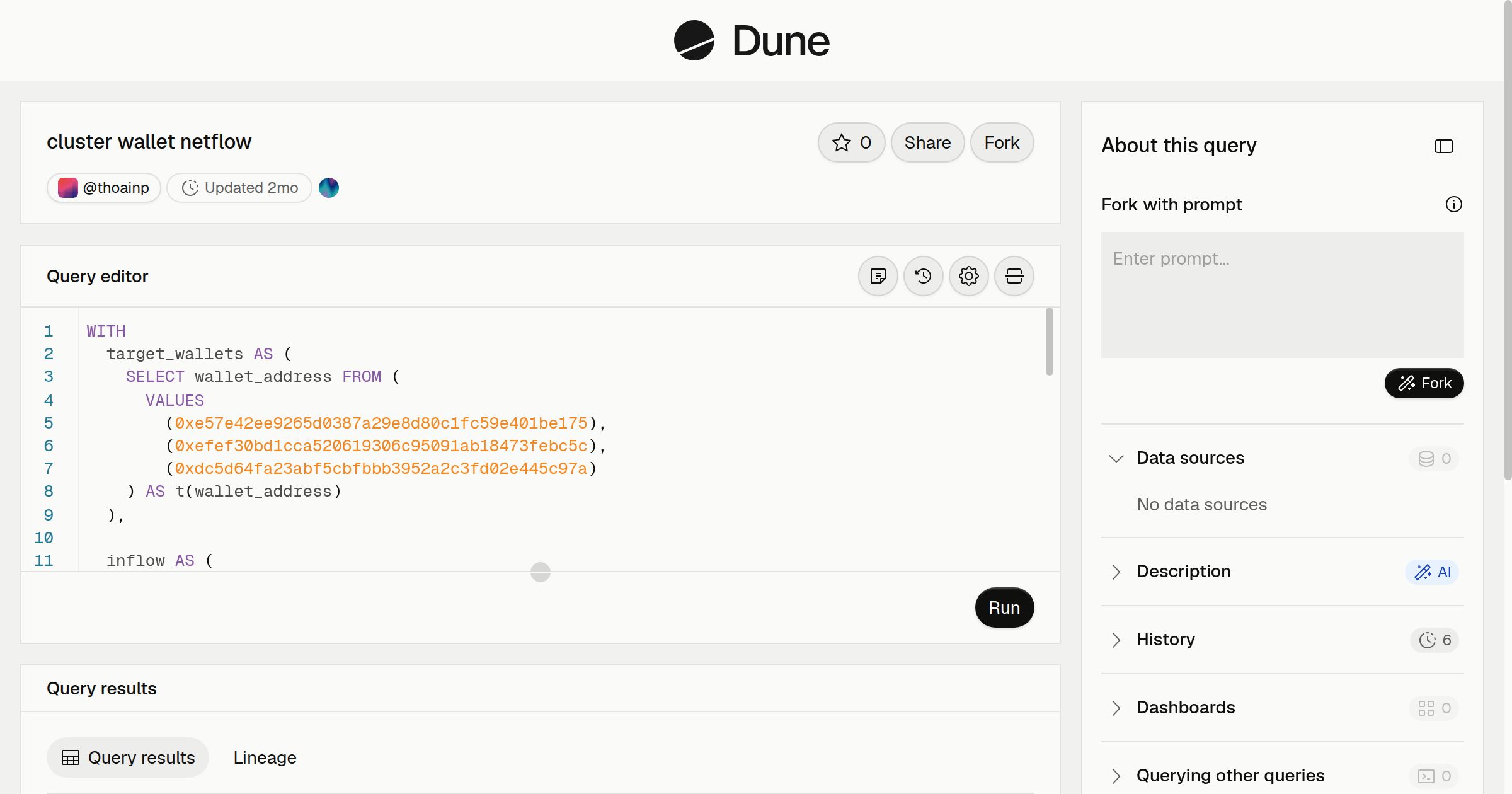 cluster wallet netflow | Dune