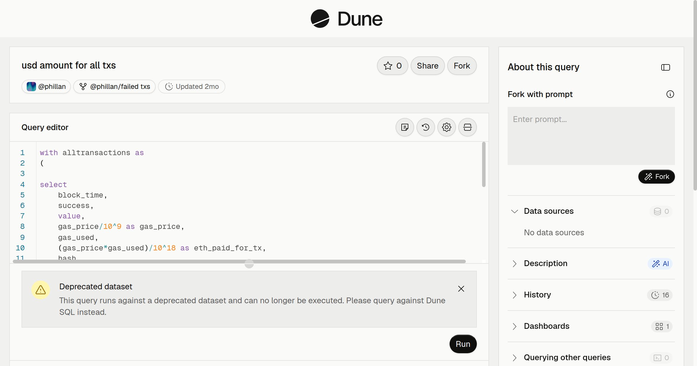 usd amount for all txs | Dune