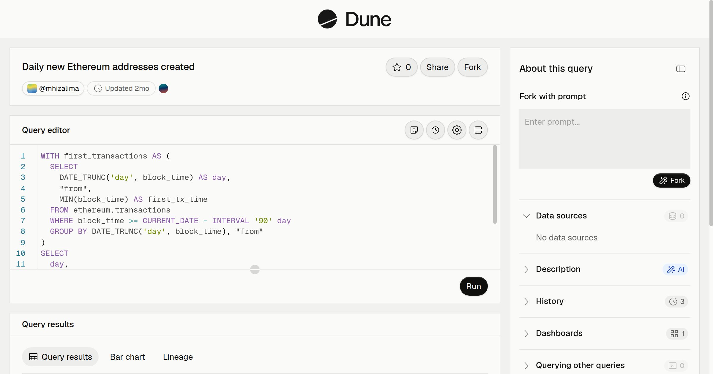 Daily new Ethereum addresses created | Dune