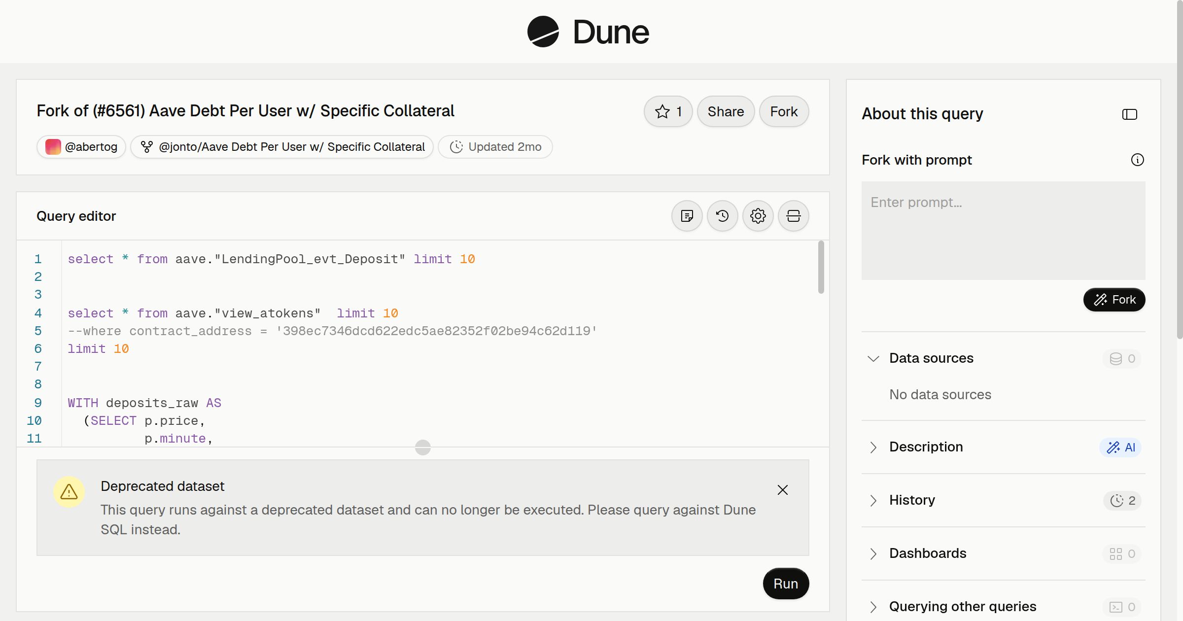 Fork of (#6561) Aave Debt Per User w/ Specific Collateral | Dune