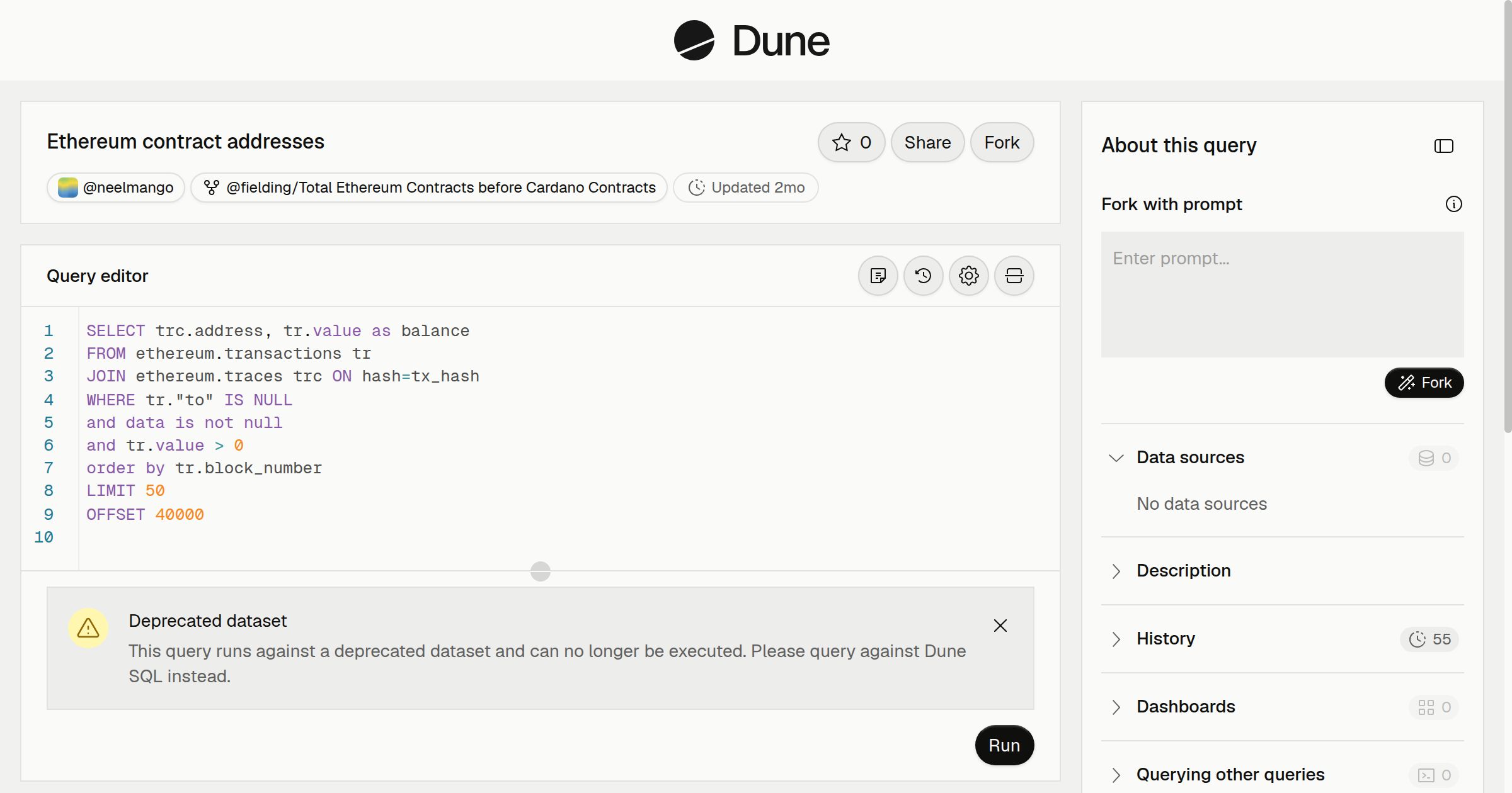 Ethereum contract addresses | Dune