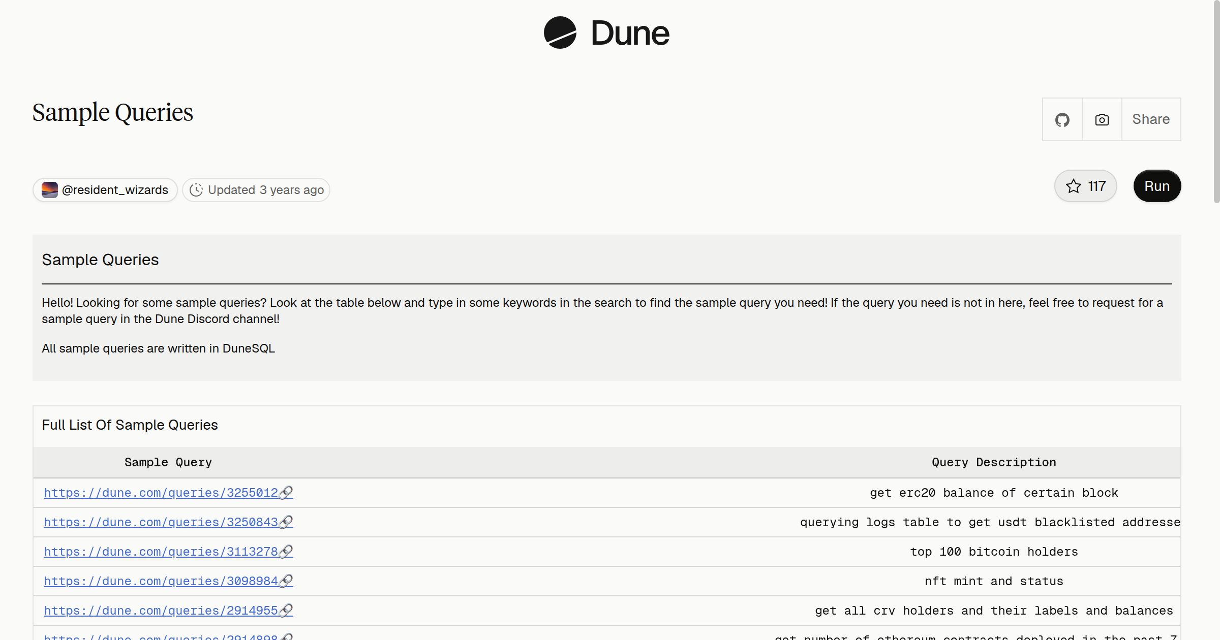 Sample Queries | Dune