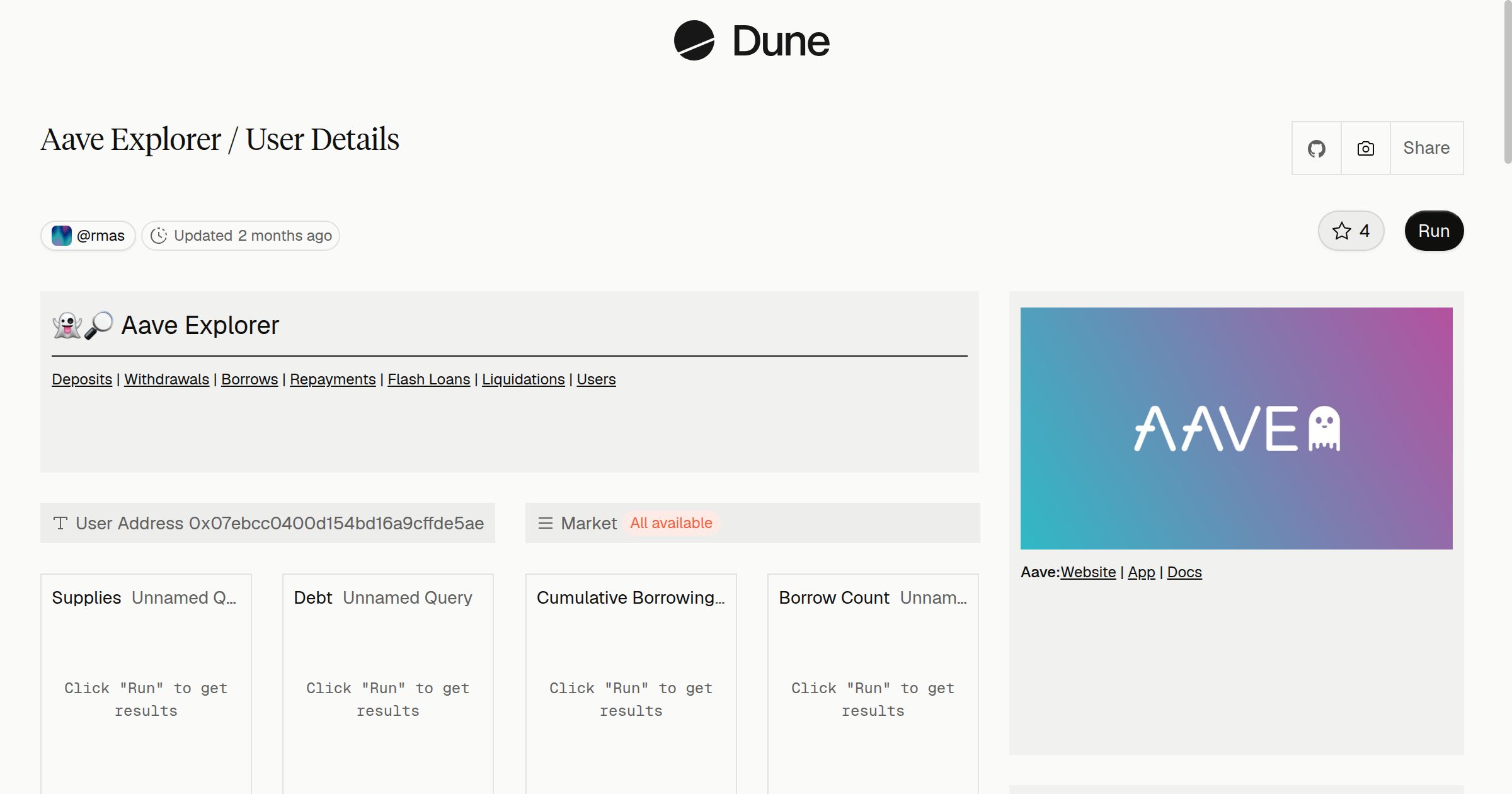 Aave Explorer / User Details | Dune