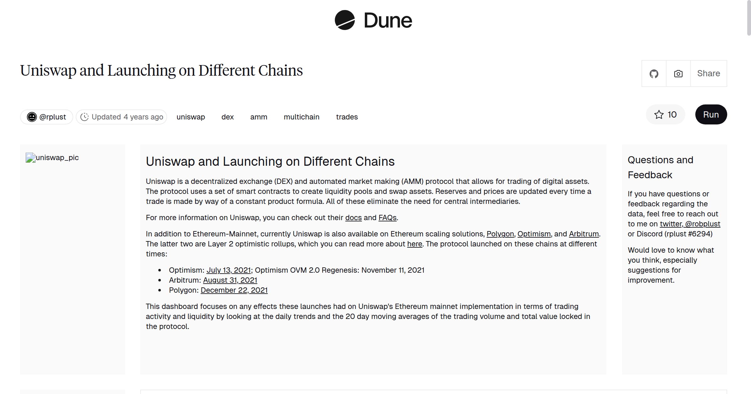 Uniswap and Launching on Different Chains | Dune