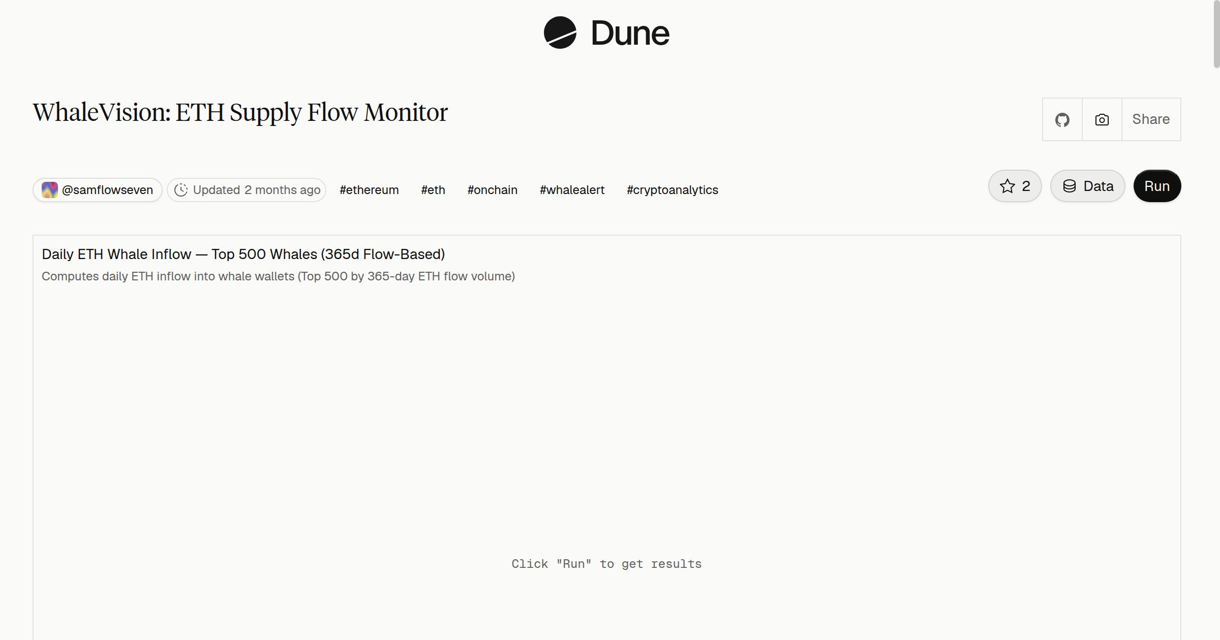 WhaleVision: ETH Supply Flow Monitor | Dune