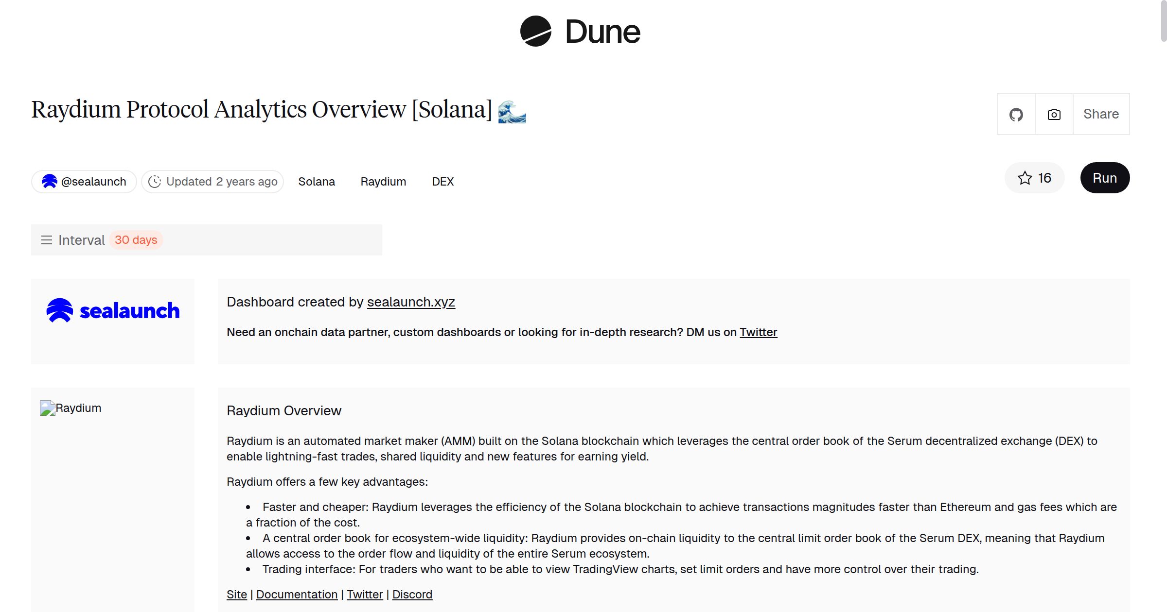 Raydium Protocol Analytics Overview [Solana] 🌊 | Dune