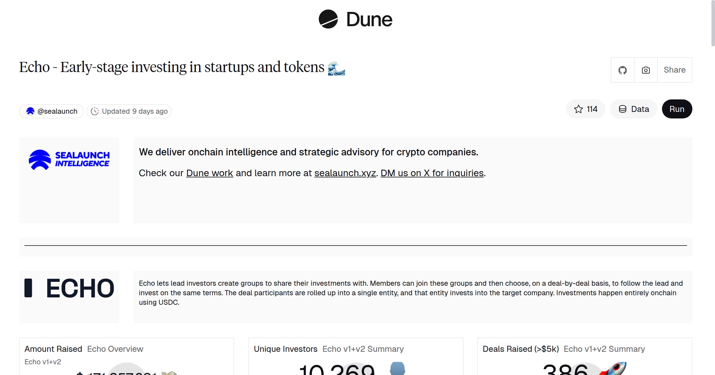 Echo - Early-stage investing in startups and tokens 🌊 | Dune