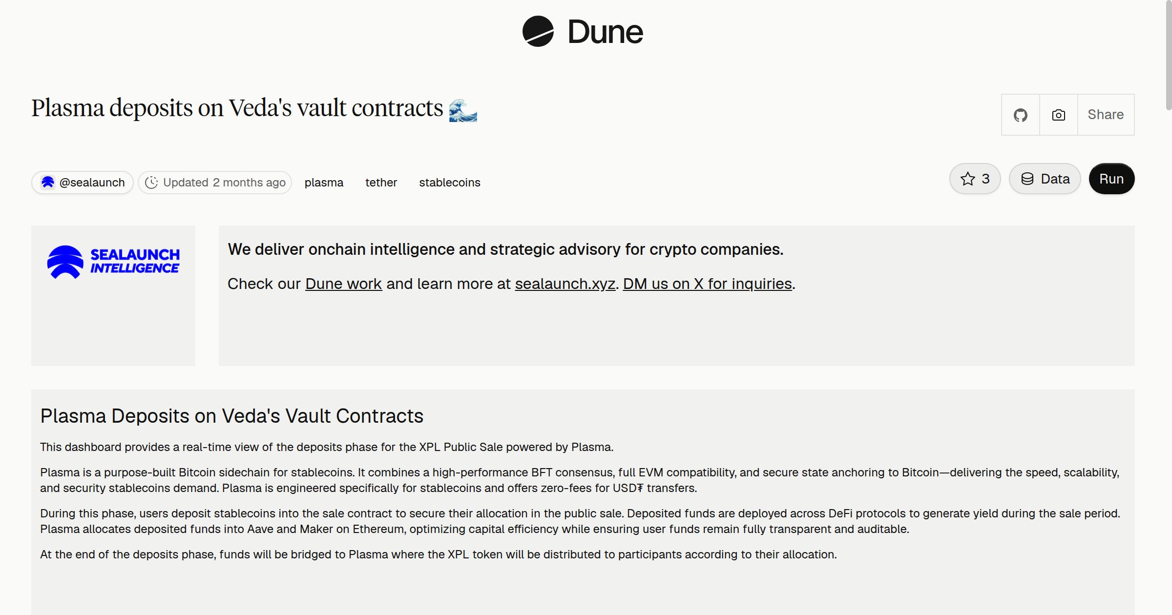 Plasma deposits on Veda's vault contracts 🌊 | Dune