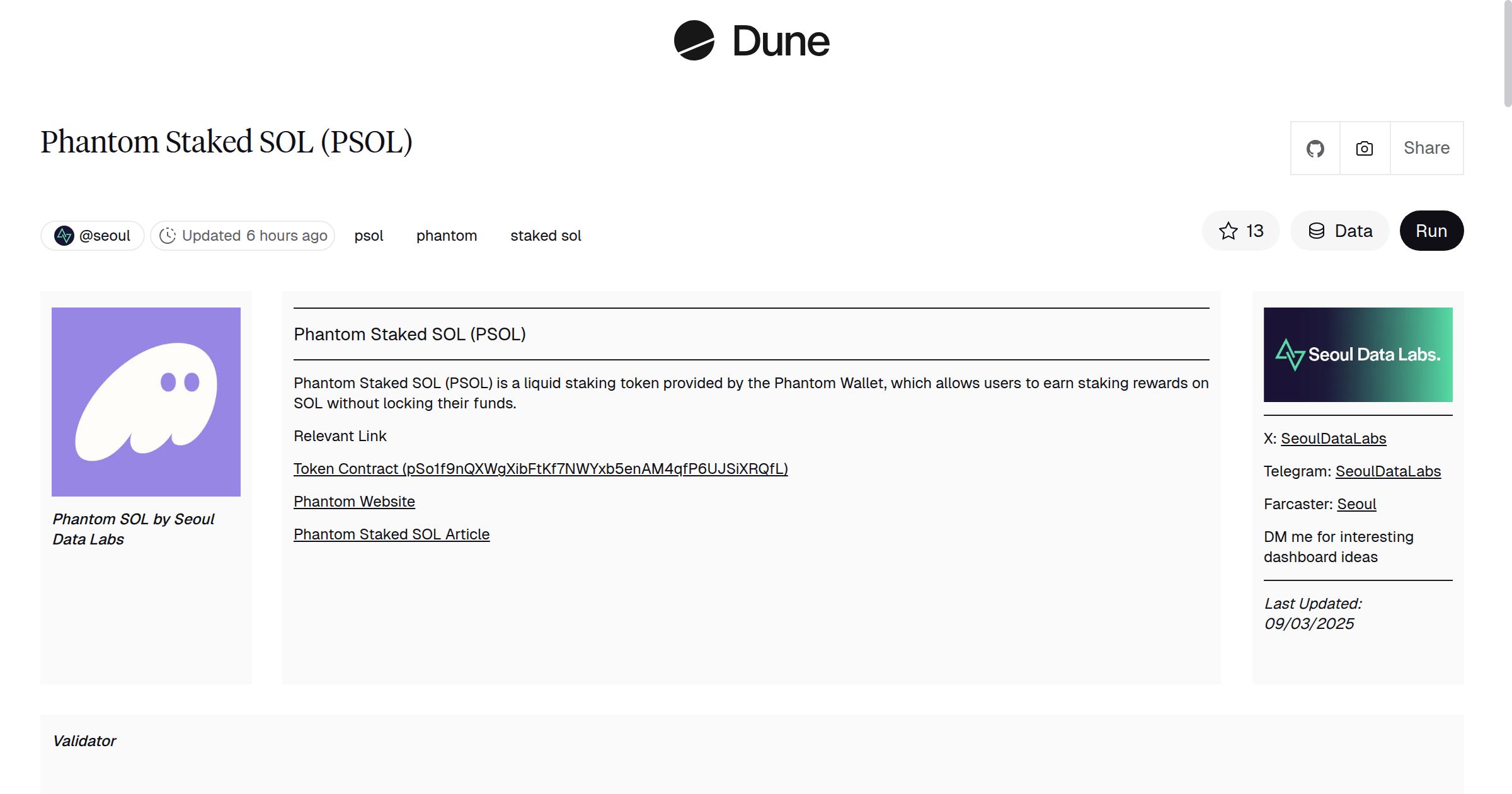Phantom Staked SOL (PSOL) | Dune