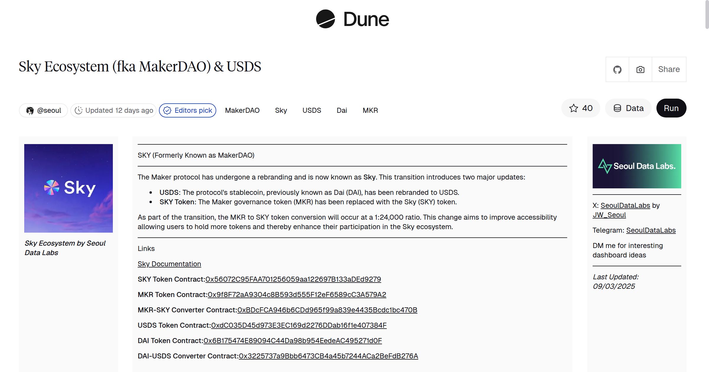 Sky Ecosystem (fka MakerDAO) & USDS | Dune