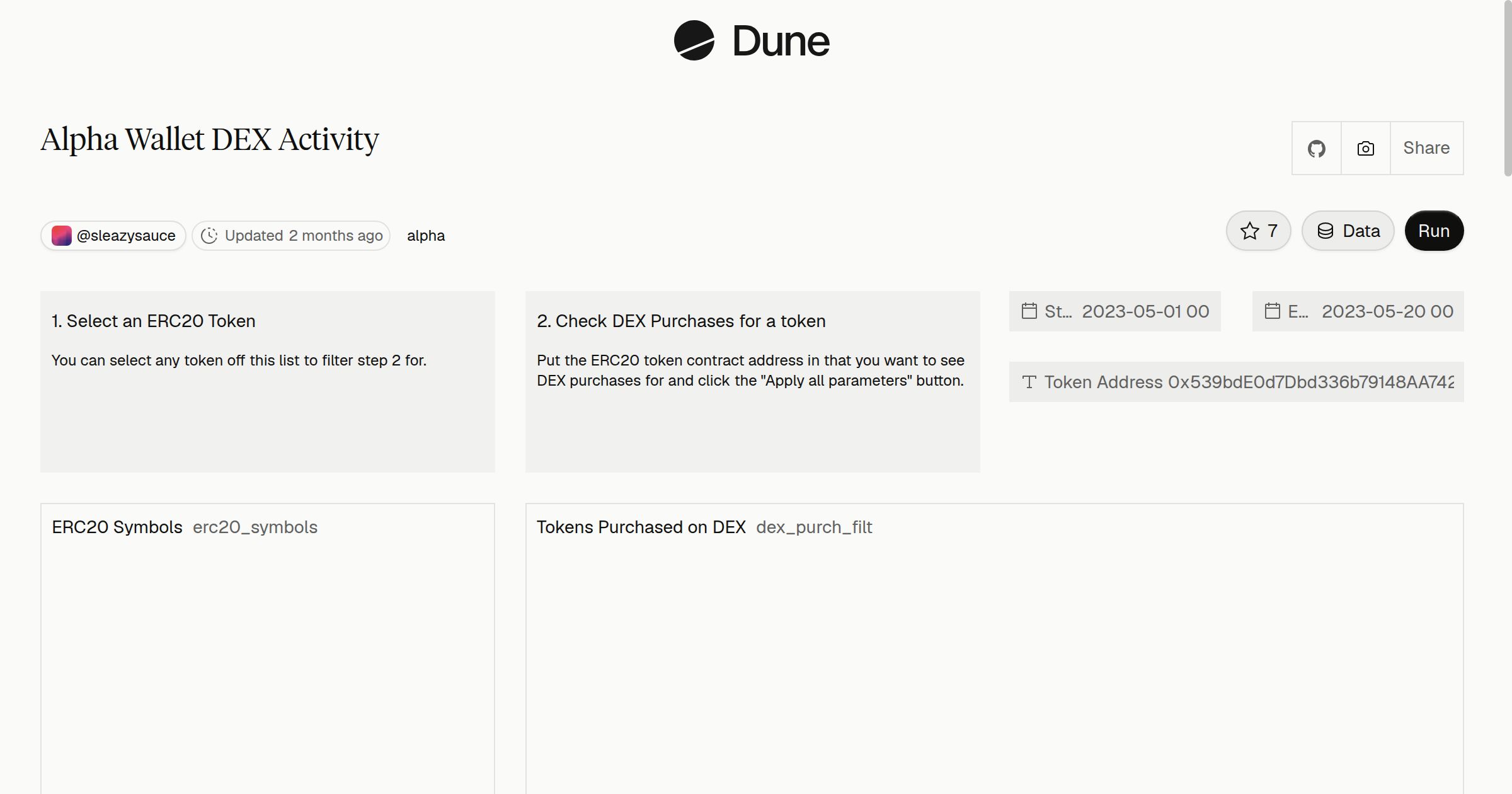 Alpha Wallet DEX Activity | Dune