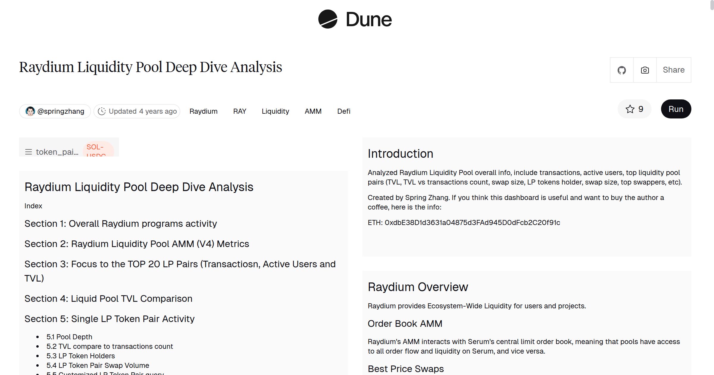 Raydium Liquidity Pool Deep Dive Analysis | Dune