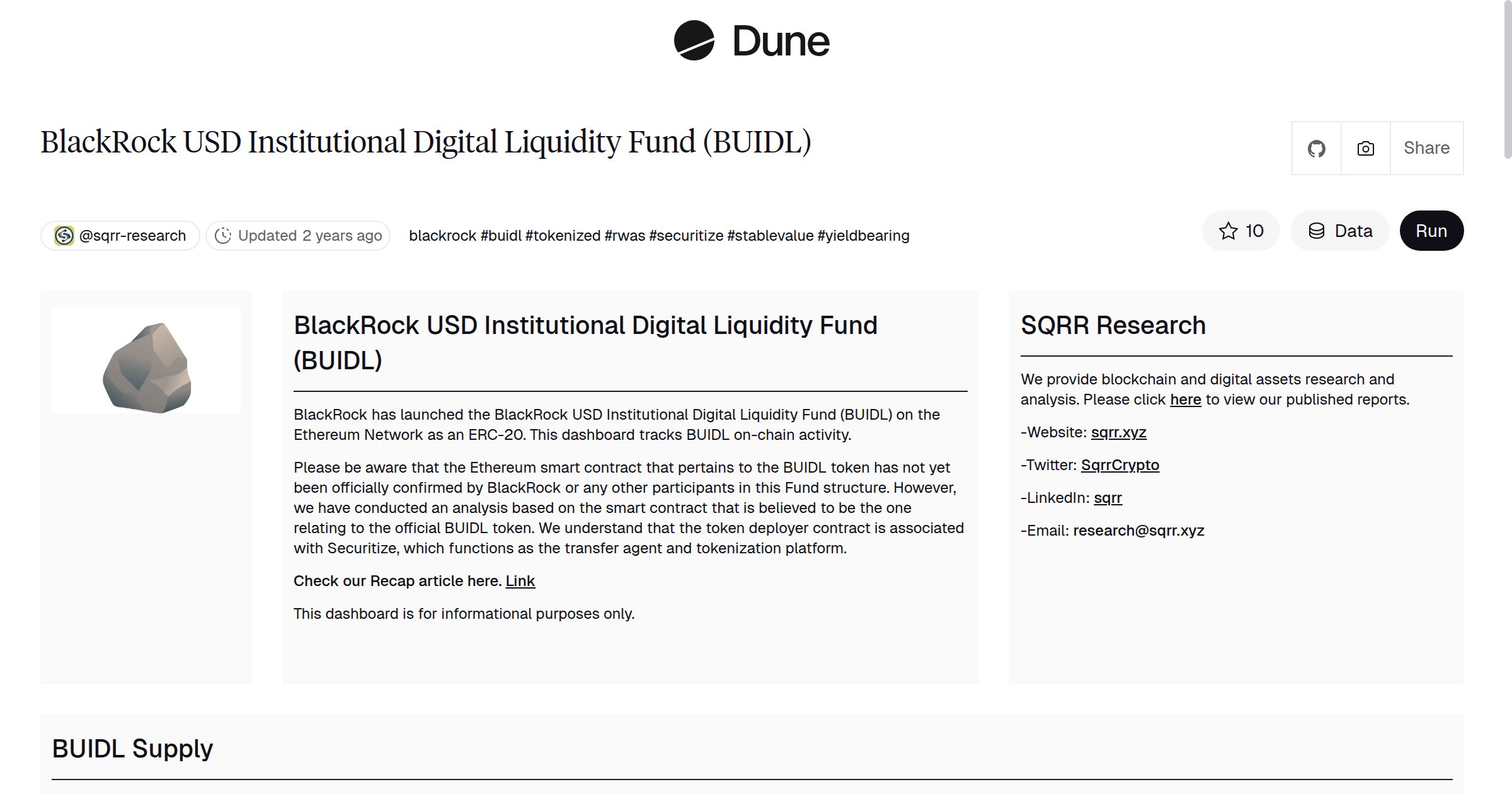 BlackRock USD Institutional Digital Liquidity Fund (BUIDL) | Dune