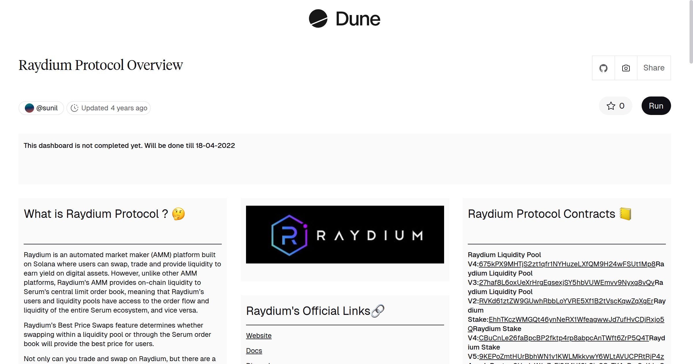 Raydium Protocol Overview | Dune
