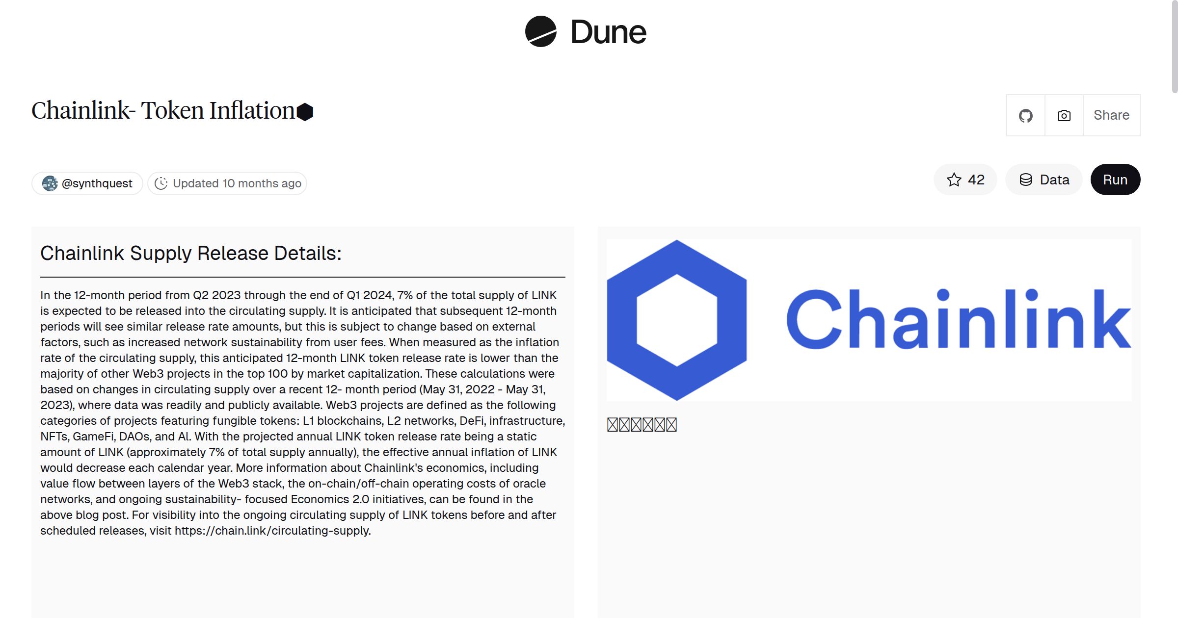 Chainlink- Token Inflation⬢ | Dune