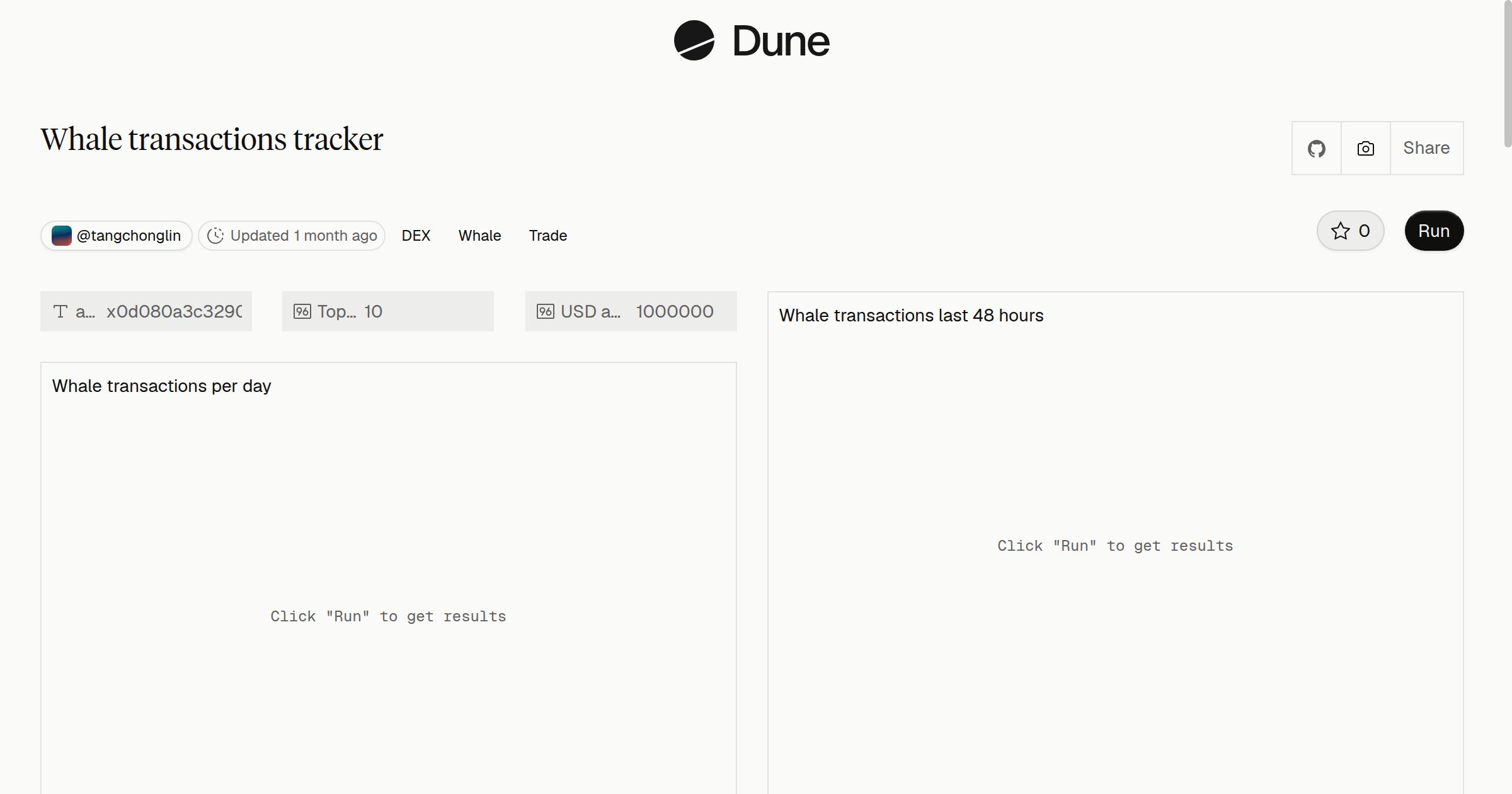 Whale transactions tracker | Dune