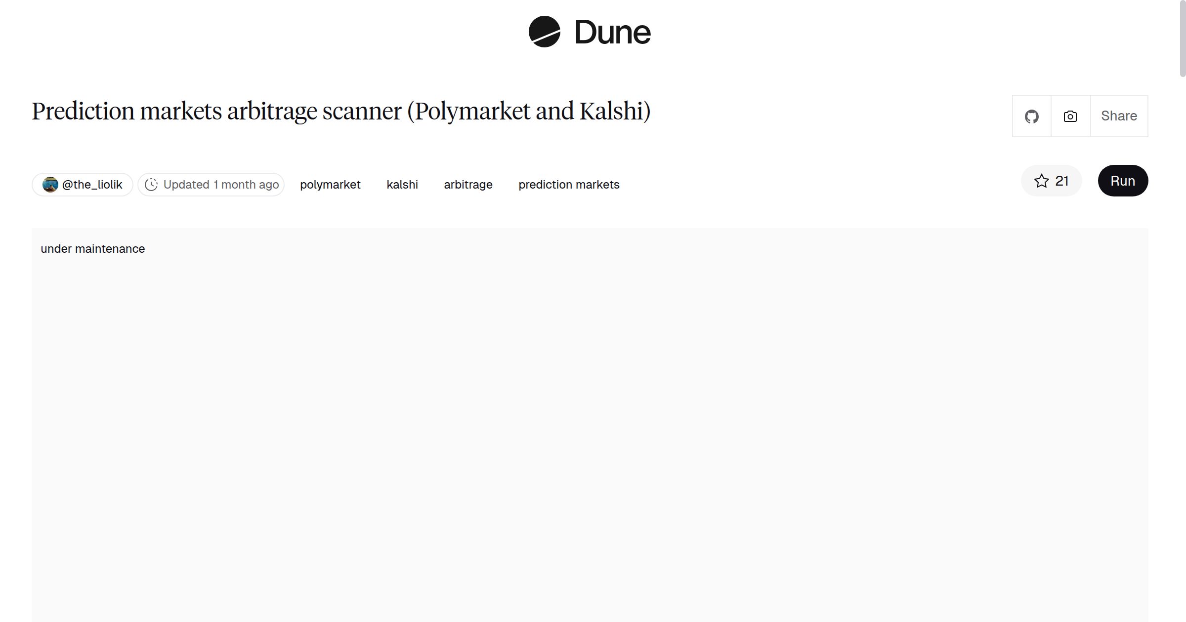 Prediction markets arbitrage scanner (Polymarket and Kalshi) | Dune