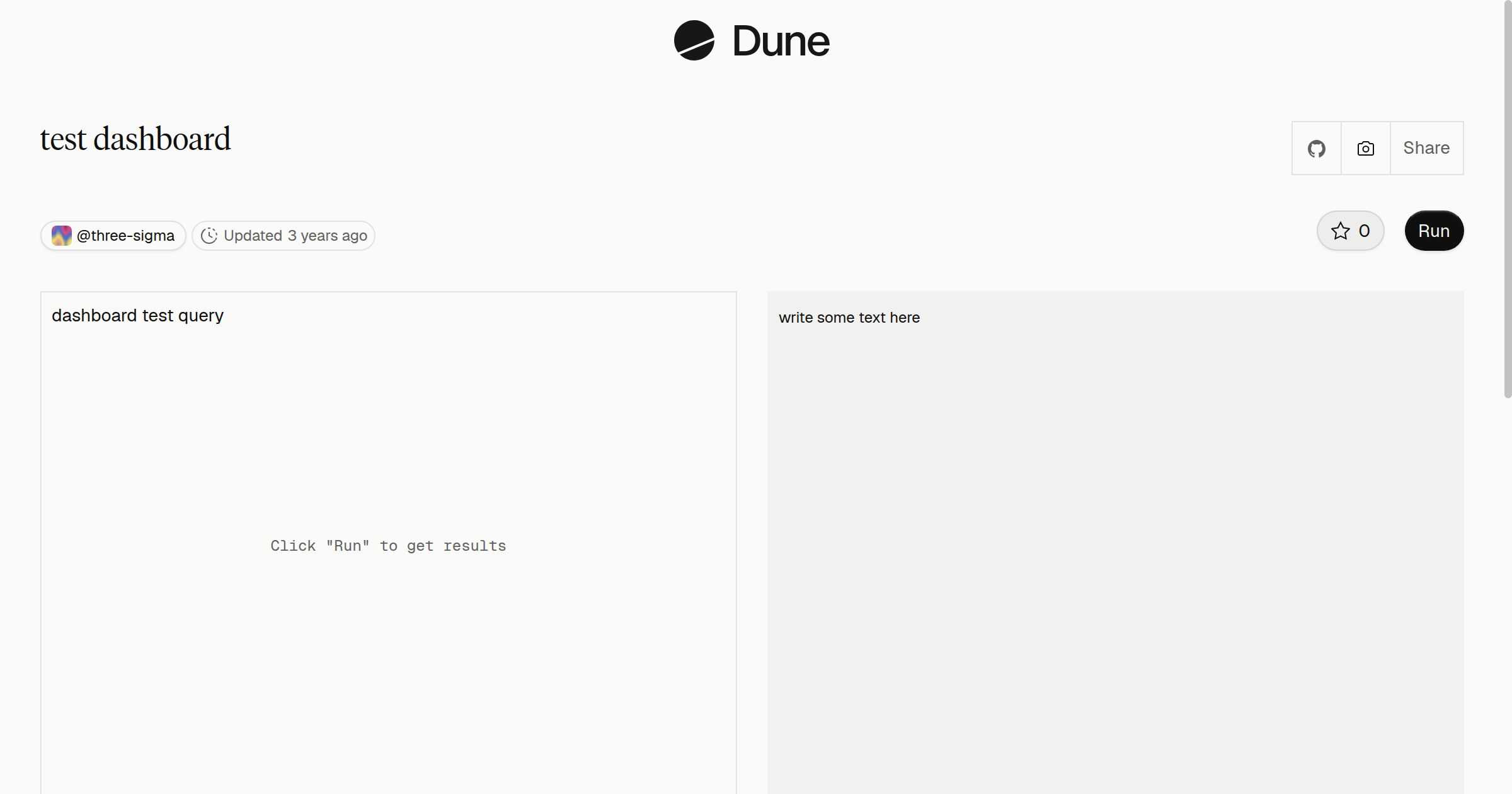 test dashboard | Dune