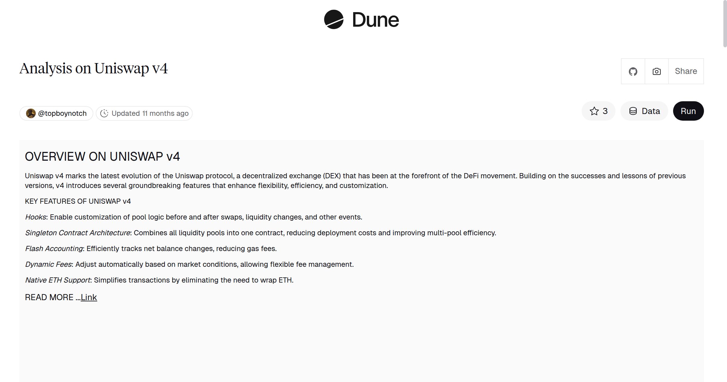 Analysis on Uniswap v4 | Dune