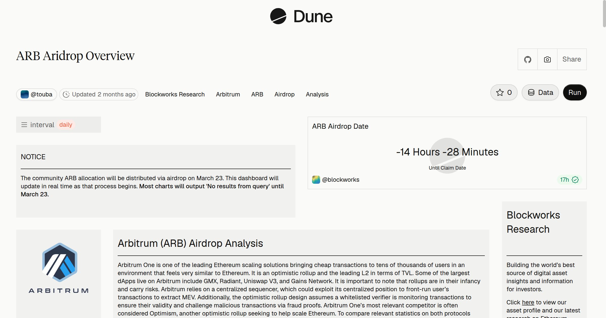 ARB Aridrop Overview | Dune