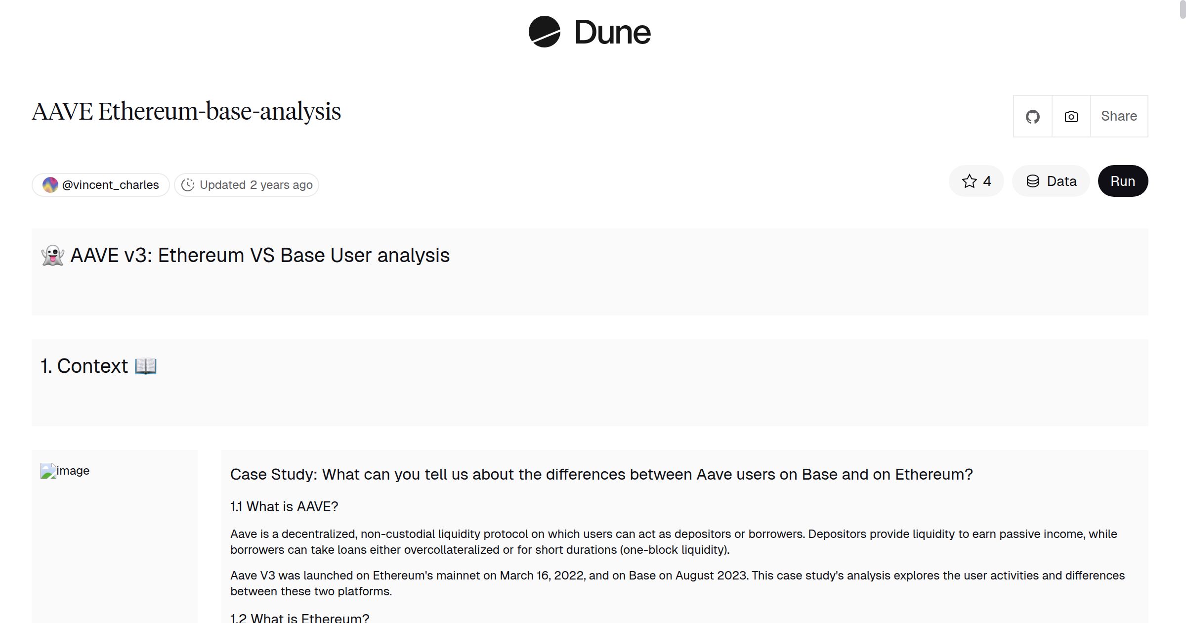 AAVE Ethereum-base-analysis | Dune