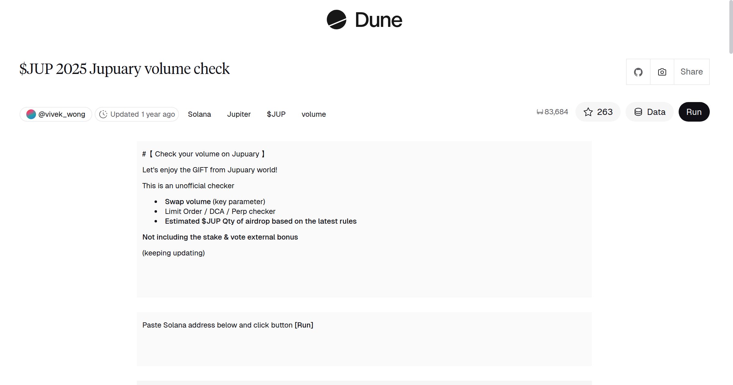 JUP 2025 Jupuary volume check | Dune