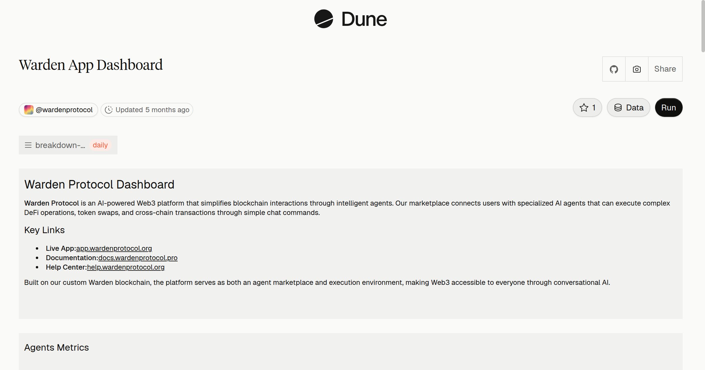 Warden App Dashboard | Dune