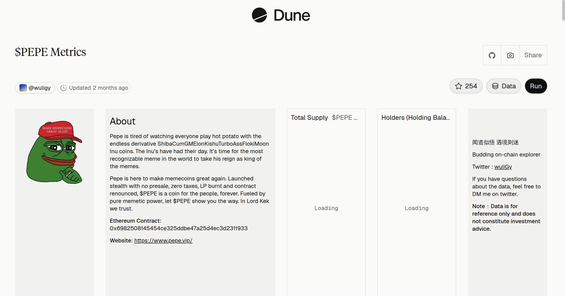 $PEPE Metrics | Dune
