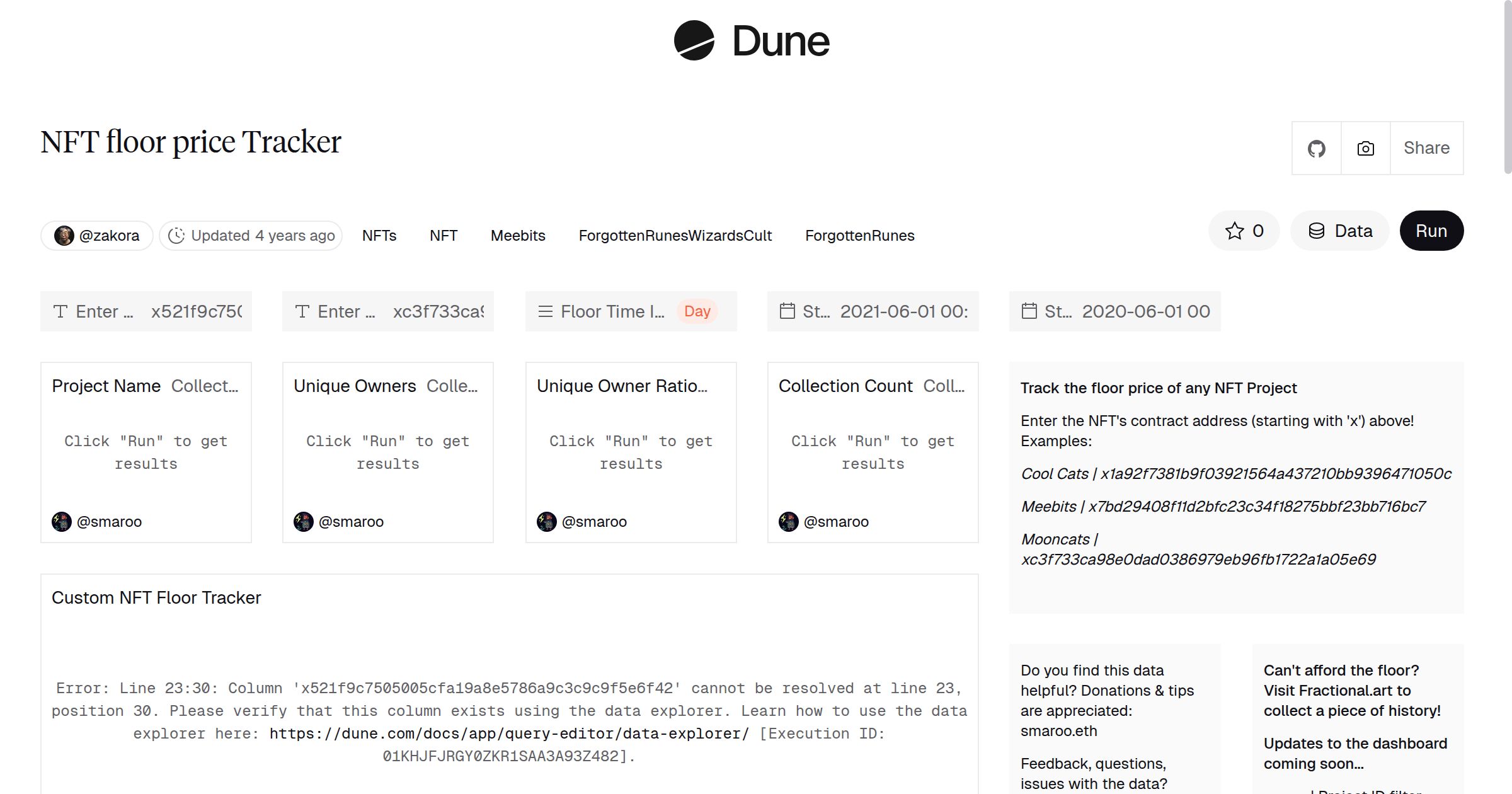NFT floor price Tracker | Dune