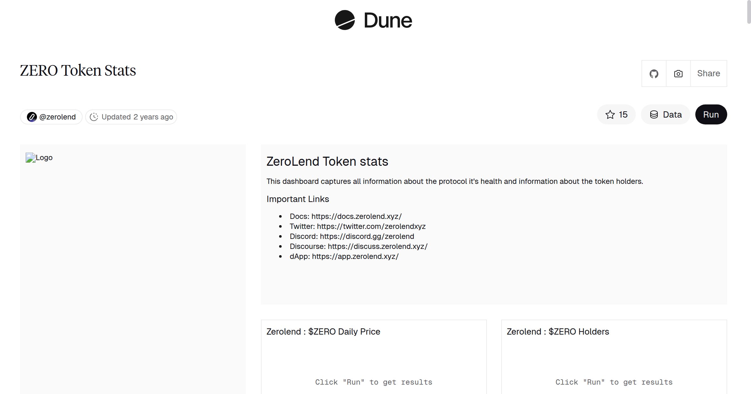 ZERO Token Stats | Dune