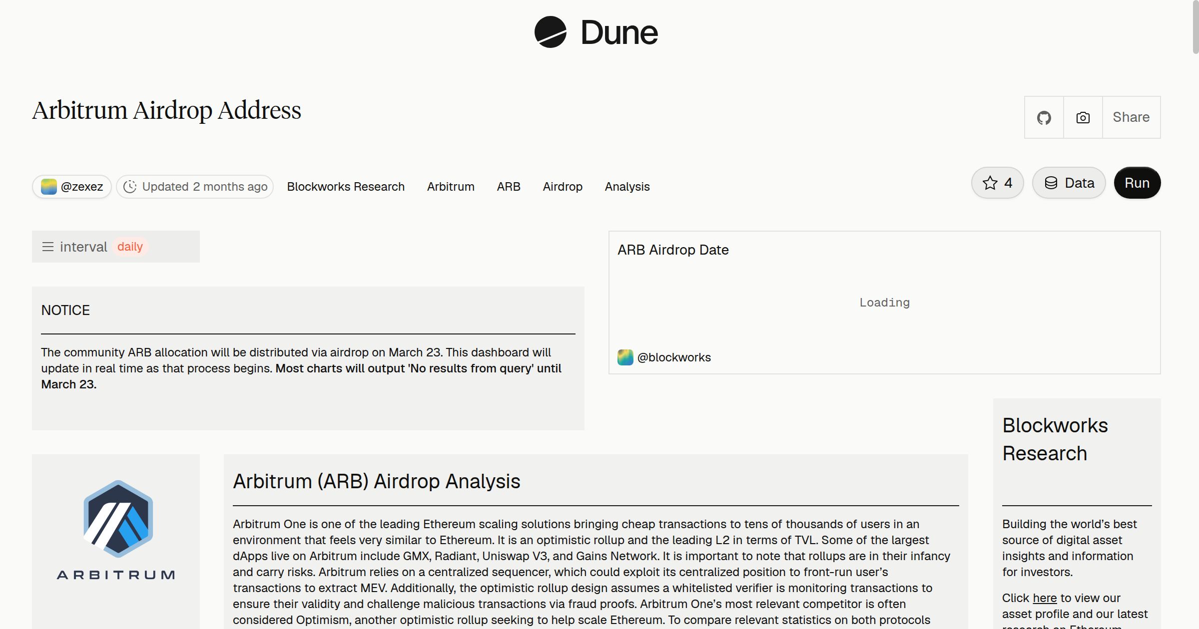 Arbitrum Airdrop Address | Dune