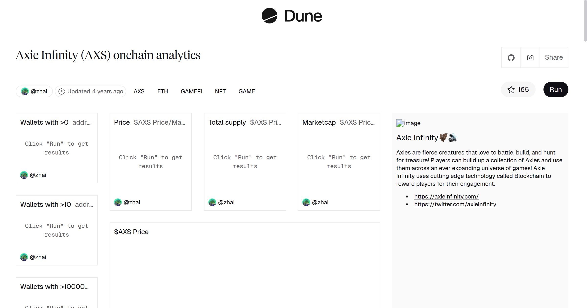 Axie Infinity (AXS) onchain analytics | Dune