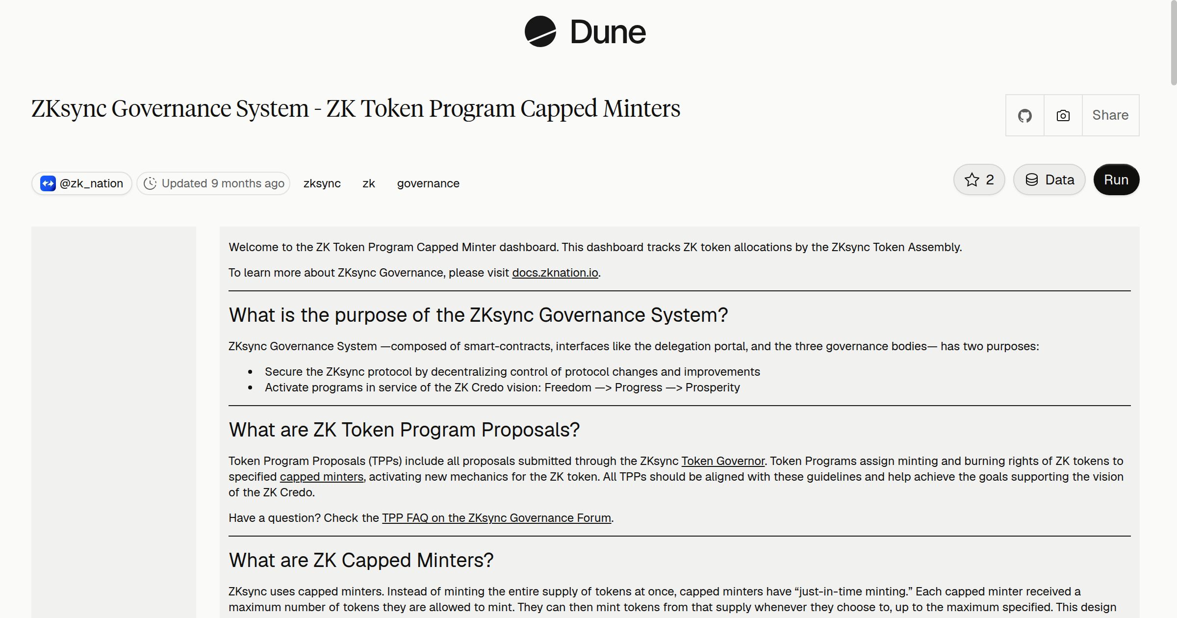 ZKsync Governance System - ZK Token Program Capped Minters | Dune